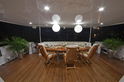 Diamond Girl aft deck at night