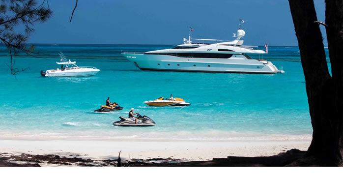 yacht with water toys